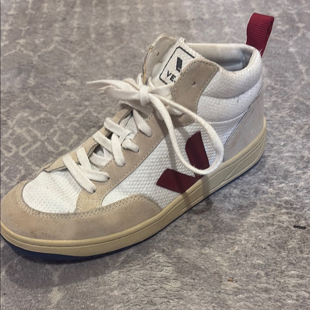 Veja White and Red High-Top Sneakers